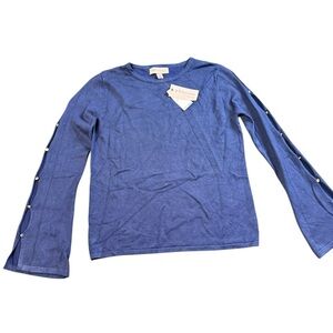 Philosophy Republic Clothing Blue Button Sleeve Sweater NWT Size S/P MSRP $68
